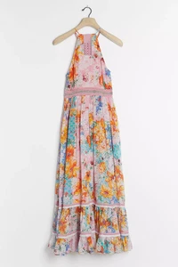 Maxi abito Anthropologie Bhanuni by Jyoti Yuko Halter taglia 8 $218 nuovo con etichette - Foto 1 di 5