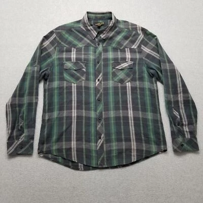 Camisa Helix Para Hombre XL Verde A Cuadros Bolsillos Abotonados Manga Larga Western Foto 1 de 4