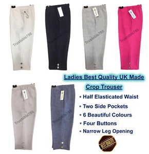 Ladies Women 4 Button Crop Half Elastic Waist Pull On Short Trouser UK Made - Picture 1 of 7