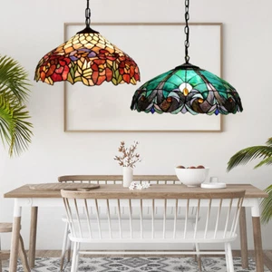 Tiffany Victorian Stained Glass Hanging Ceiling Lamp Floral Shade Pendant Light - Picture 1 of 14