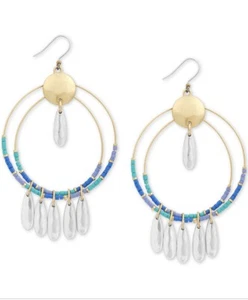 $39 Lucky Brand two tone colored bead double hoop drop earrings Lj7 - Picture 1 of 6