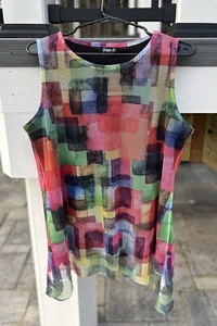 Fresh Fx Womens Artsy Geometric Tunic Tank Top Mesh Layered Colorful Canada Med - Picture 1 of 7