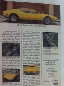 1971 FORD PANTERA BY GHIA PRINTED Vintage Ad....LAMINATED FREE SHIPPING - Picture 1 of 2