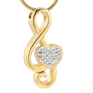 Music Note Cremation Ashes Necklace Jewellery Memorial Urn Pendant Keepsake UK - Picture 1 of 6