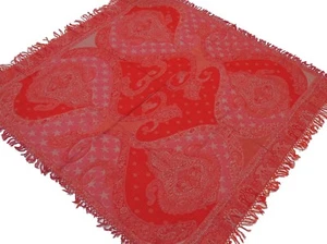 Red Paisley Wool Table Overlay Woven Ethnic Tablecloth Kashmir Topper 54"x60" - Picture 1 of 4