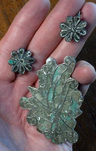 Vintage Native American Turquoise & Silver Brooch & Earrings, Sale! - Picture 1 of 3