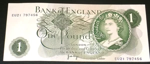 Great Britain 1 Pound 1966-1970 AU Pick 374E British England Banknote UK Note - Picture 1 of 2