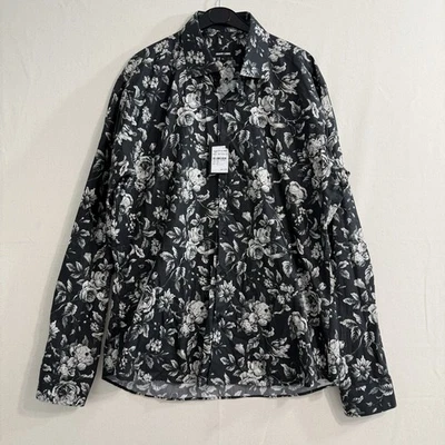 NWT Jared Lang Floral Mens Button Front Long Sleeve Shirt Black White XL - Image 1 of 4