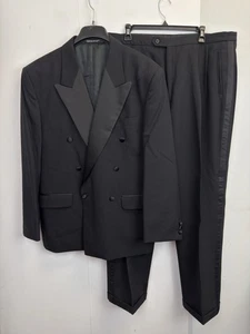 Glencarlyn Mens Tuxedo Suit 44R Double Breasted Jacket 38X32 Pants Wool Classic - Picture 1 of 16