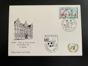Weiße Karte UNO Wien mit Ersttagsstempel auf Mi.Nr. 174, Bevölkerung, 01.09.1994 - Bild 1 von 1