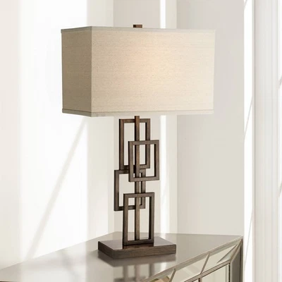 Abajur de mesa industrial Kory 26 1/2" alto bronze empilhado geométrico para quarto - Imagem 1 de 4