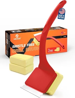 MEKER Grill Brush Bristle Free, Grill Cleaner Brush with 3 BBQ Replacement Head, Se...