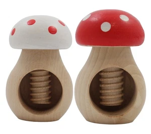 Set 2 cascanueces madera setas decorativas grandes blanco + rojo lunares - Imagen 1 de 3