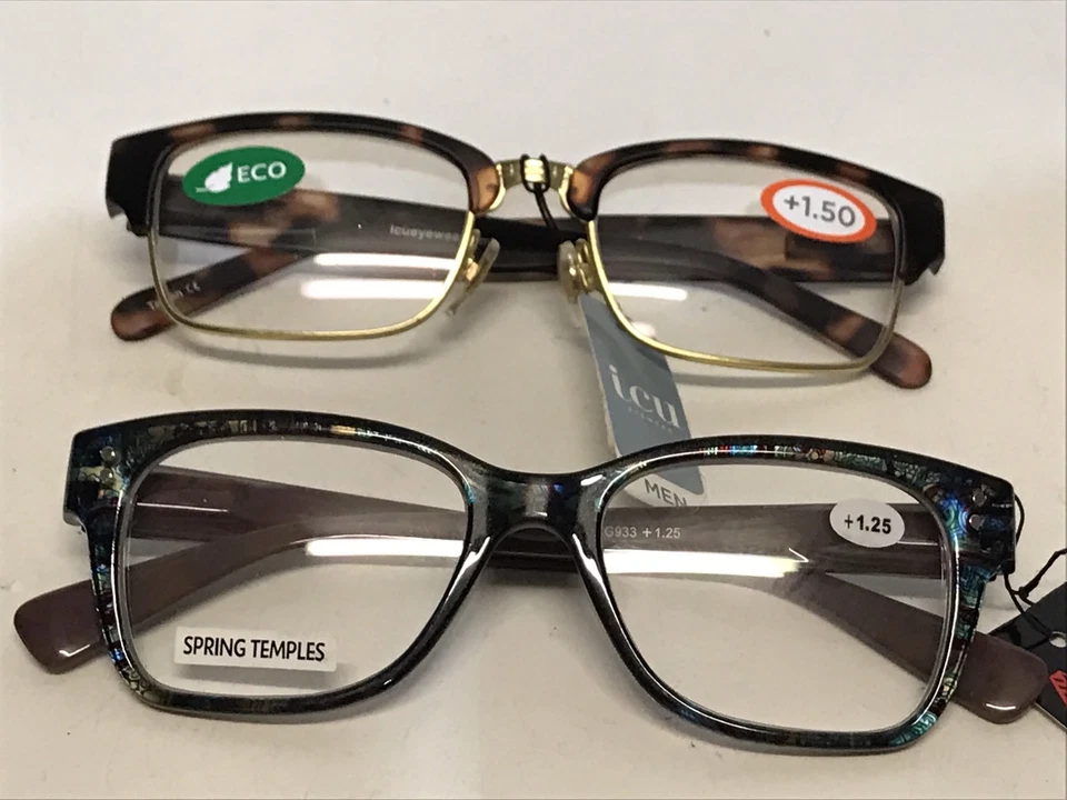 Set Of 2 His And Hers ICU And Art Wear Reading Glasses +1.25 +1.50 New Foto 1 de 4