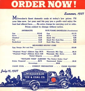1937 Lakeside Wisconsin Ice Coal Company Truck Advertising Price List Brochure - Picture 1 of 5