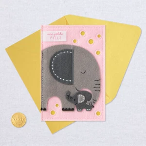 Hallmark Signature Baby Congrats Card ~ Soft Felt Pink Elephant ~ Baby Girl - Picture 1 of 2