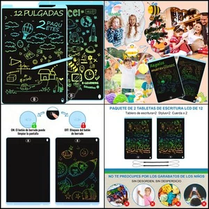 2 Pack 12 Inch LCD Writing Tablet for Kids Colorful Doodle Board Eye Protection - Picture 1 of 12