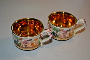 R. Capodimonte #132 Espresso Cherubs Demitasse Gold Plated Teacups Set of 2 - Picture 1 of 13
