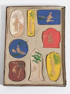 Antique ca1900 Chinese Colorful Ink Sticks Cakes set. 8 pcs. - Picture 1 of 13
