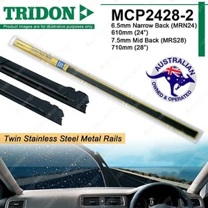 Pair Tridon Twin Metal Rail Wiper Blade Refills 6.5mm 24" 7.5mm 28" MCP2428-2 - Picture 1 of 2