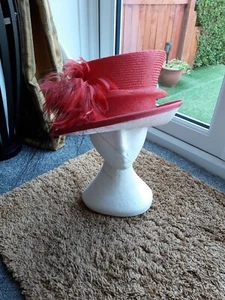 Ladies Coral and Ivory Occasion Hat Wedding Races Ascot - Picture 1 of 20