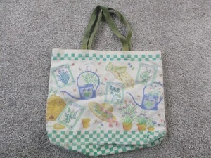 Vintage Canvas Tote Bag Floral Garden Herbs Straw Hat Design 80s Faded USA - Picture 1 of 7