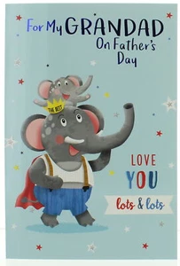 "Tarjeta de felicitación del Día del Padre del Abuelo - Elefantes con papel de aluminio escrito 7,75x5,25" - Imagen 1 de 1
