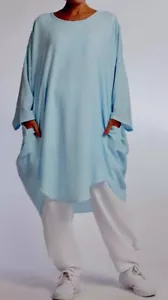 PLUS SIZE BABY BLUE LINEN BLEND 2 POCKETS BALLOON LONG TUNIC/DRESS Size 26-28 - Picture 1 of 5