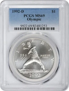 1992-D Olympic Silver Commemorative Dollar MS69 PCGS Mint State 69 - Picture 1 of 2