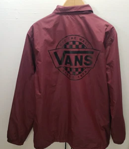 Vans "Off The Wall" Maroon Nylon Snap Front Lined Windbreaker Jacket Large EUC - Picture 1 of 10