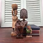 Vintage Carved Wood Figurine Statues. Lot Of 4. Bali, Ecuador, USA, Woman Man