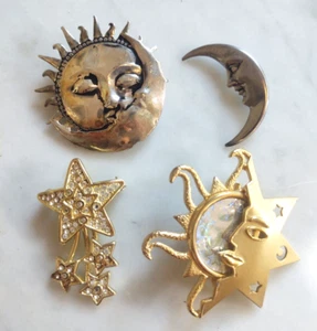 VTG Brooch Lot Celestial Theme Sun Moon Star Collection Dancraft Holographic - Picture 1 of 8