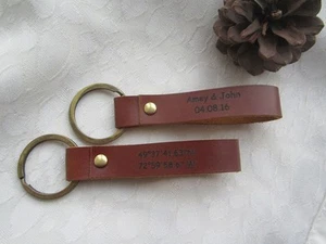 Personalized Couple Leather keychain 3rd Anniversary Key Fob Custom Engraved - Picture 1 of 5