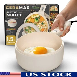 Elektrischer Hot Pot 1,5L Antihaft Keramik Pfanne Pfanne Mini Herd mit Deckel Dampfgarer - Bild 1 von 7