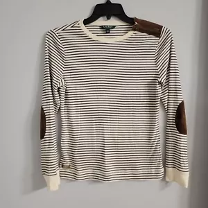 Lauren Ralph Lauren Size Large Faux Suede Elbow Patches Pullover Top, Preppy - Picture 1 of 10
