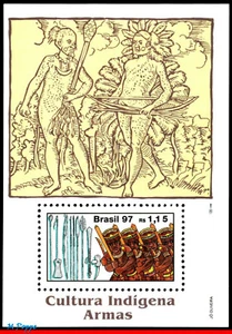 2625 BRASIL 1997 CULTURA INDIA, ARMAS DE LOS INDIOS XINGU, MI# B105, S/S MNH - Imagen 1 de 2