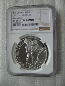 St.Helena 1 Pound 2022 Silver Proof Coin The Queen's Virtues-Constancy NGC PF70 - Picture 1 of 4