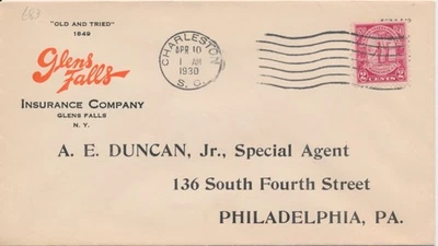 #683 2c Charleston South Carolina Glens Falls Insurance NY First Day cover - Image 1 of 2