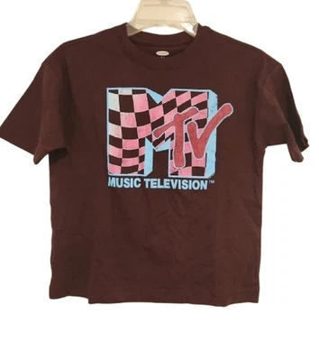 Nueva Camiseta MTV Checkerboard Logo Música Azul Marino Antiguo Niñas Talla 8 Mediana Grande Foto 1 de 4