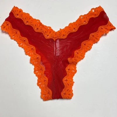 Vintage Victoria's Secret Tanga Panties, y2k Coral Mesh Lace Cheeky Low Rise M - Image 1 of 4