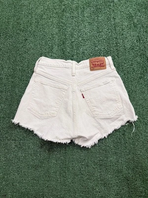 Levi's 501 Off-White High-Rise Button Fly Distressed Jean Shorts Size 25 Cute - Image 1 of 4