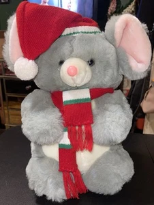 Peluche/ratón navideño vintage CHRISA juguetón color gris blanco 1988 16" - Imagen 1 de 14