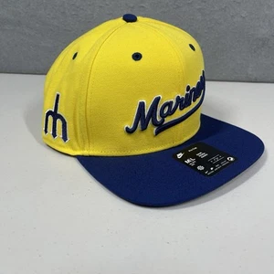 Seattle Mariners Hat Yellow Blue Two Toned Scripts Nike Cooperstown Snapback NEW - Picture 1 of 9
