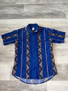 Camicia vintage Wrangler con bottoni a scatto perla azteca sud occidentale blu a righe L - Foto 1 di 10