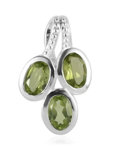 3 Peridot Sterling Silver Pendant Necklace 1.3 Carat Total Weight - Picture 1 of 5