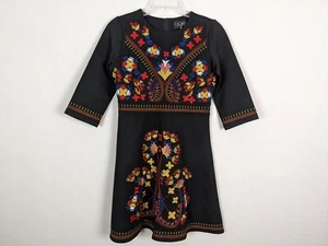 Lai Meng five cats Colorful Embroidered black dress size S - Picture 1 of 9