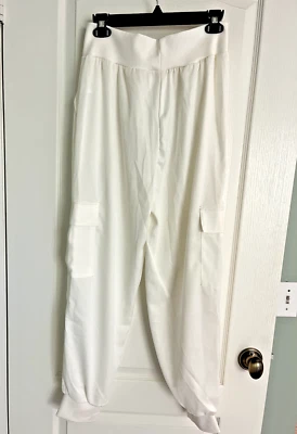 Pantalones de chándal cargo Rachel Zoe satinados elásticos cintura blancos grandes para mujer nuevos con etiquetas Foto 1 de 4