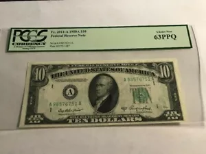 FR 2011-A 1950A $10 Federal Reserve Note Boston, MA Massacusetts PCGS 63 PPQ - Picture 1 of 6