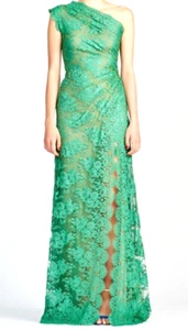 Monique Lhuillier Collection 2017 Green Metallic Lace Long Maxi Gown Dress US 8 - Picture 1 of 6