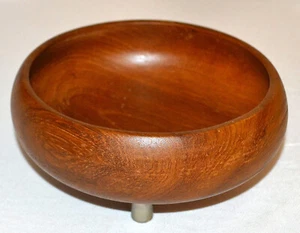 Vintage Genuine Teak Footed Wood Thailand Round Salad Bowl 6 3/4” DIA., 3” High - Picture 1 of 5